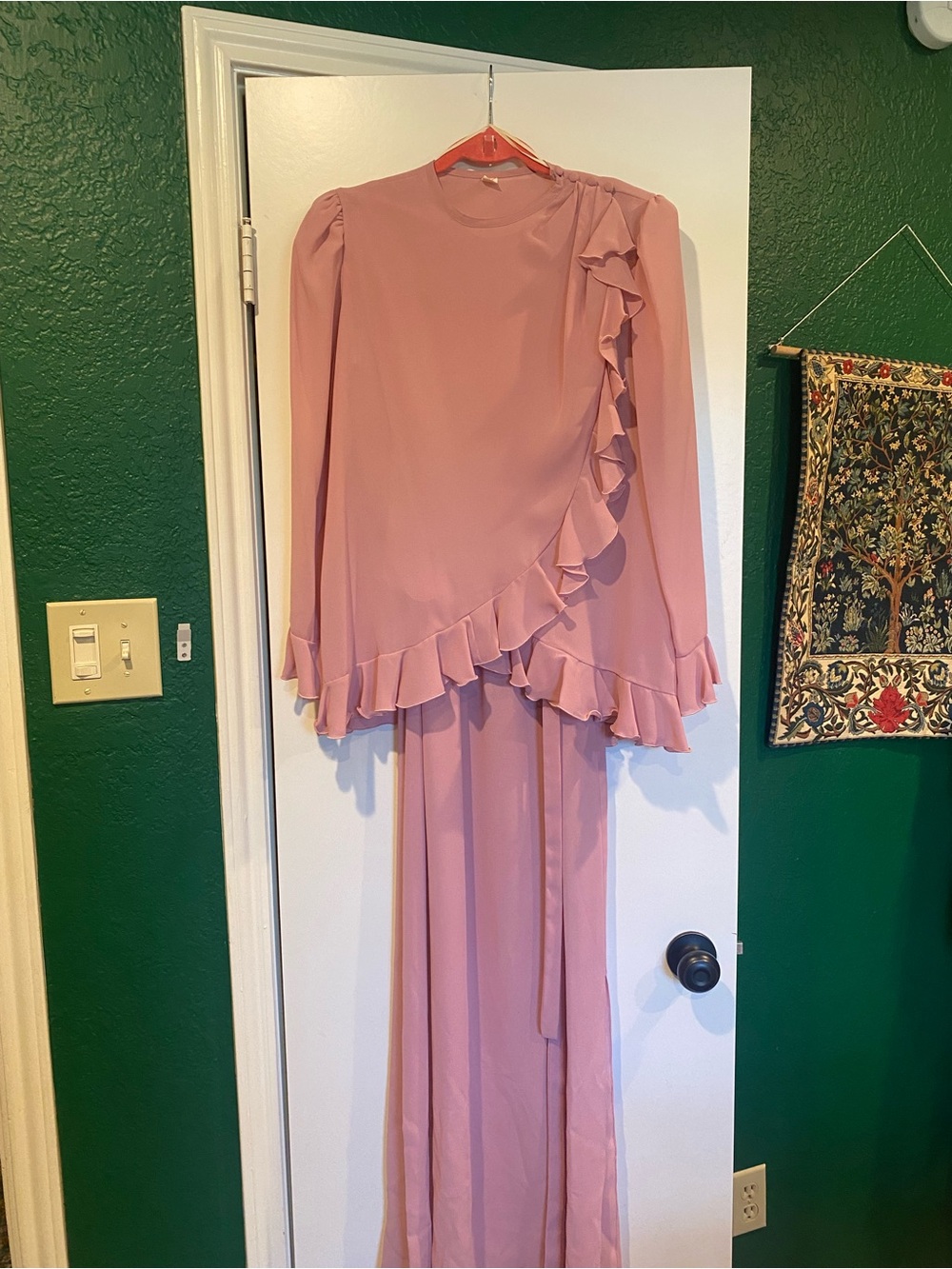 Vintage Blush Pink Ruffle 2 Piece Maxi Dress